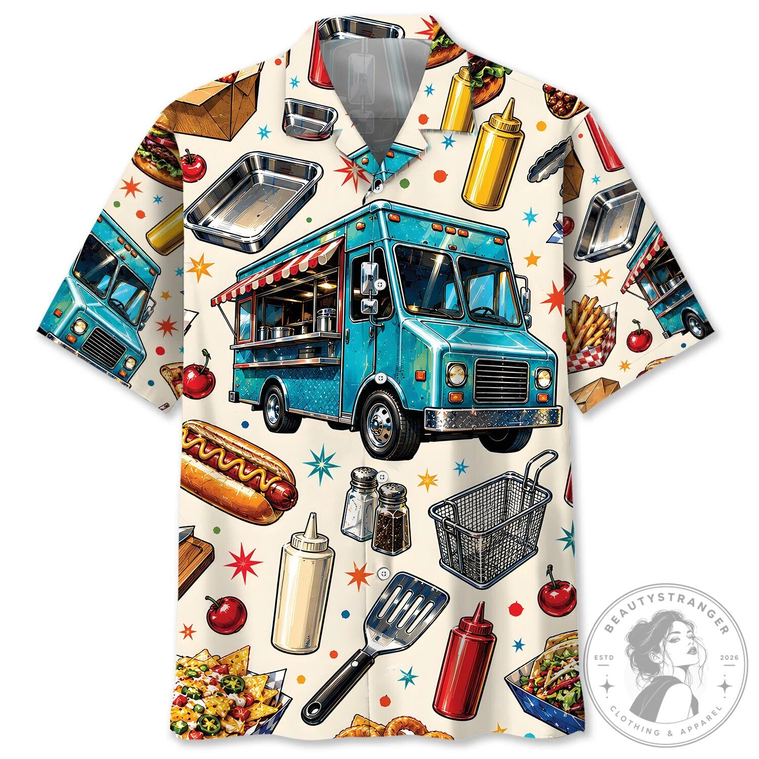 Food Truck Owner Vintage Art Colorful Hawaiian Shirt for Men and Women