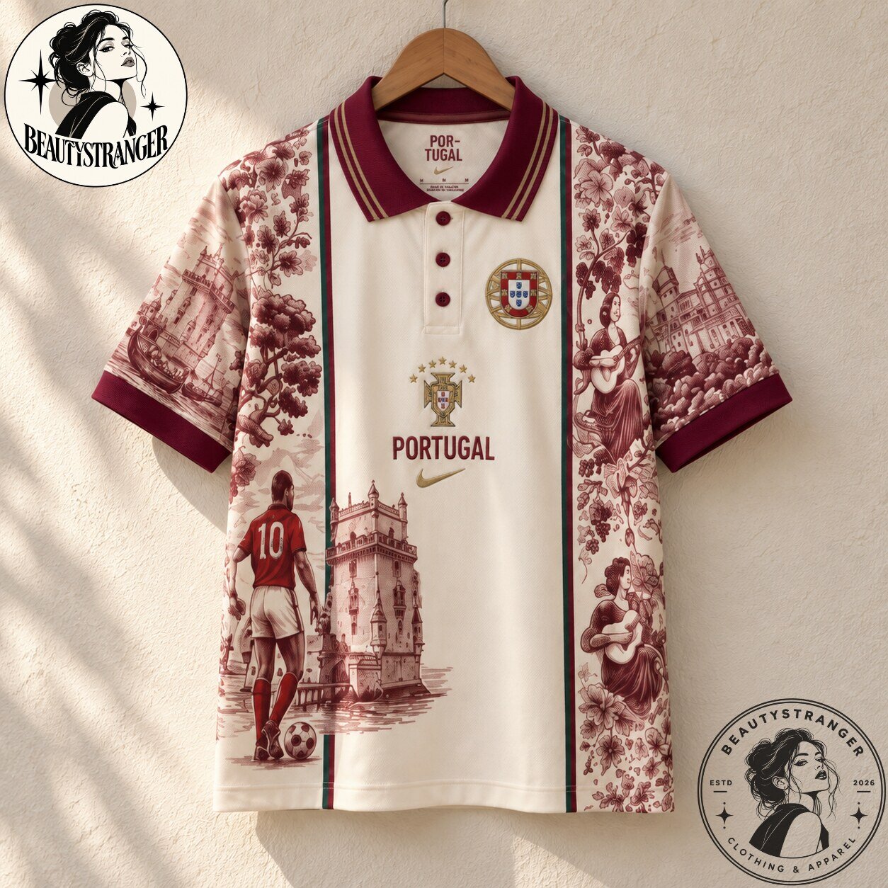 Portugal Nike Cream Burgundy Heritage Polo Soccer Jersey