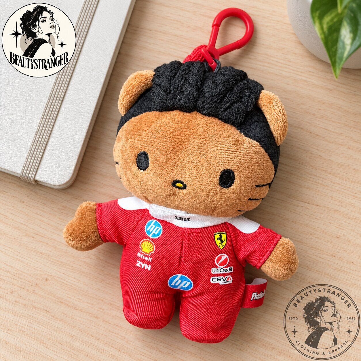 Hamilton Kitty Number 44 Ferrari Inspired Racing Suit Plush Keychain