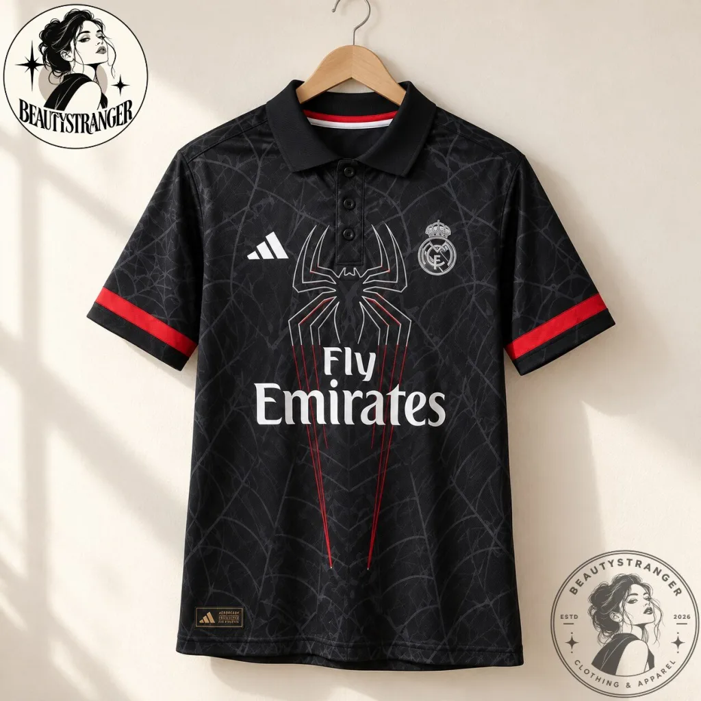 "Top Football Polo Jerseys: Real Madrid & FC Barcelona Retro Styles" 1 Real Madrid Black Spider Web Polo Jersey