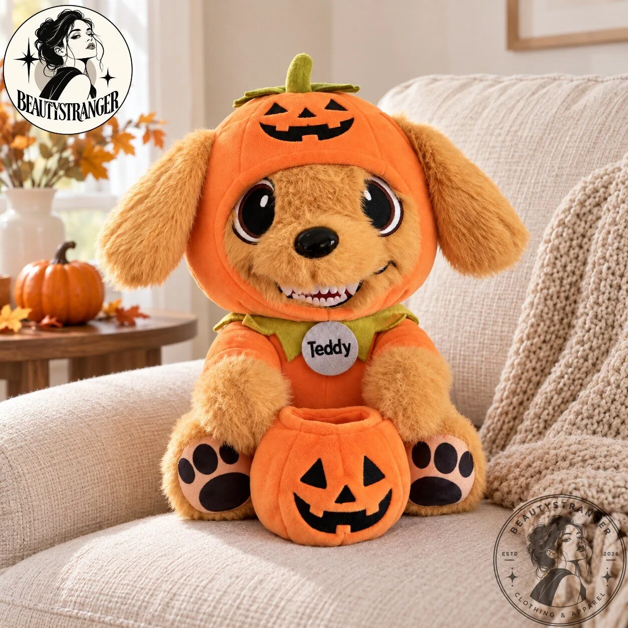 Teddy Halloween Pumpkin Dog Plush Toy