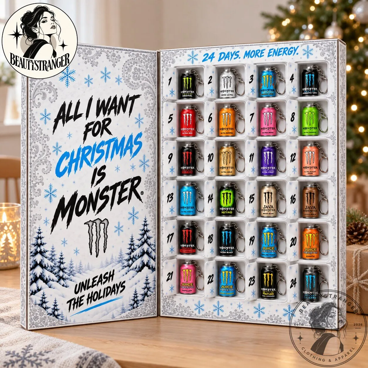 Monster Energy Advent Calendar 2026 – 24 Mini Can Keychains Christmas Countdown Gift