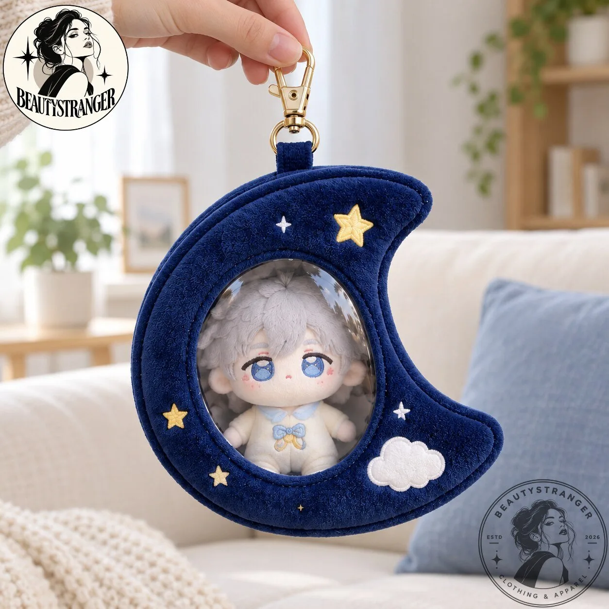 Kawaii Crescent Moon Plush Doll Keychain Bag