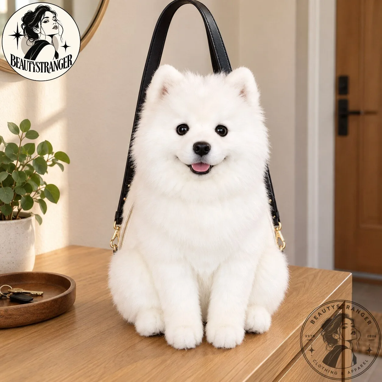 Cute White Samoyed Dog Plush Shoulder Bag