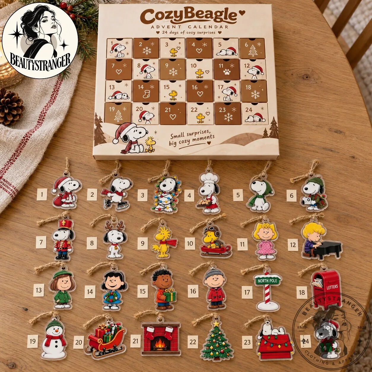 CozyBeagle Snoopy Advent Calendar – 24 Christmas Ornaments