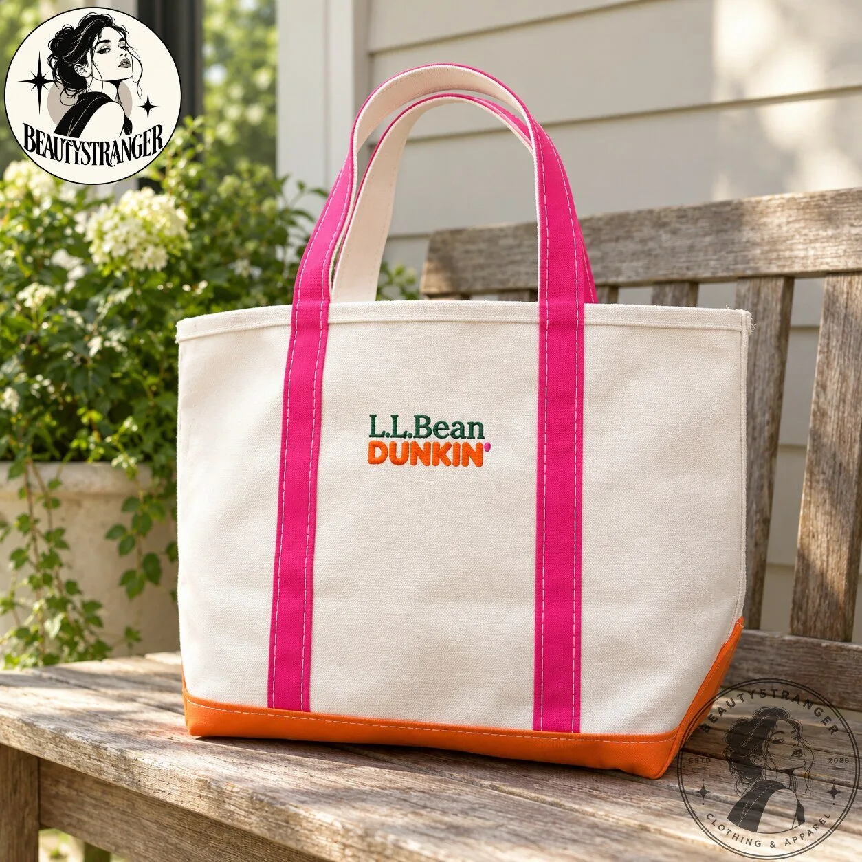 L.L.Bean x Dunkin Tote Bag in Cream Pink and Orange