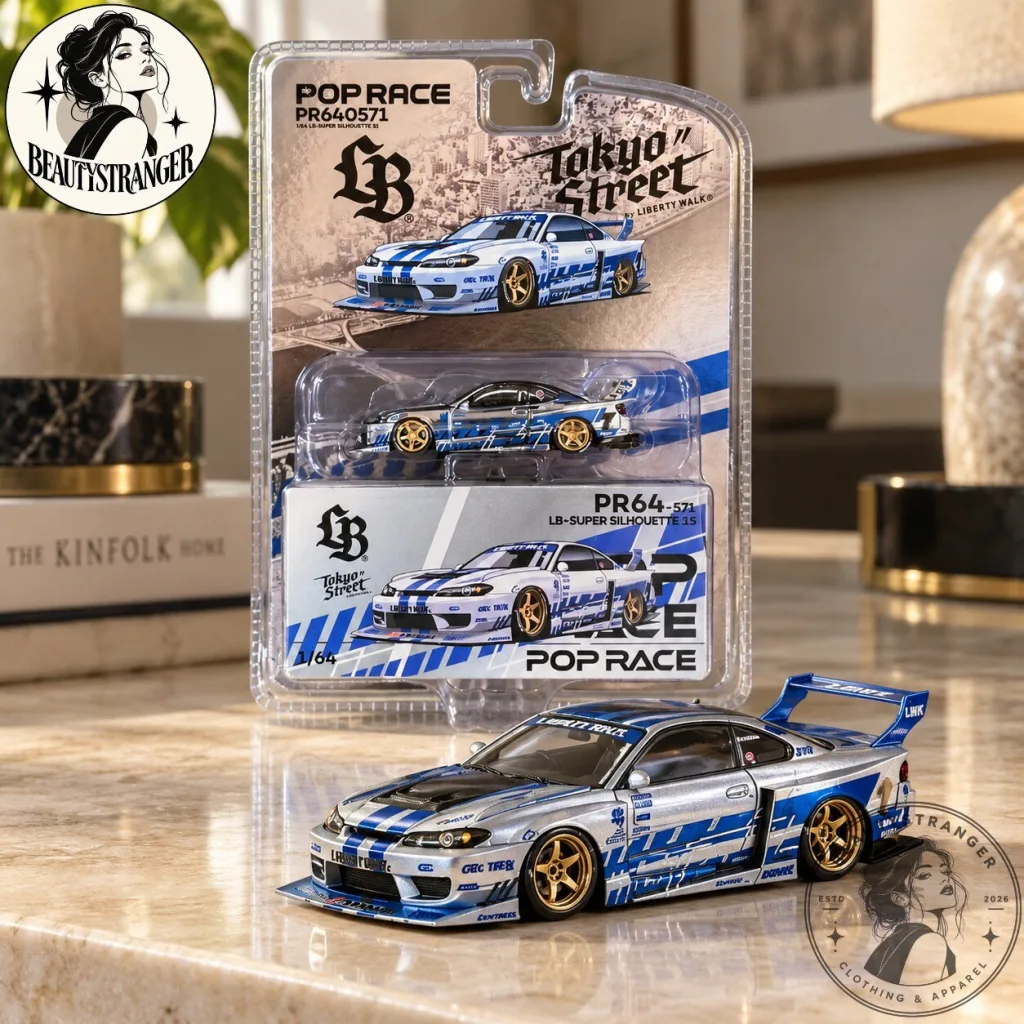 Pop Race Liberty Walk S15 Silvia Silver 1/64 Model Car